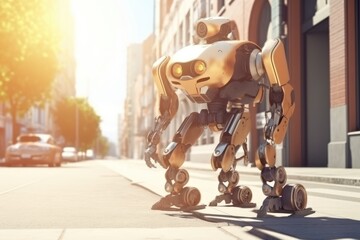 Obraz na płótnie Canvas mechanical Futuristic Robot in Sunny Day Street, Generative AI Illustration