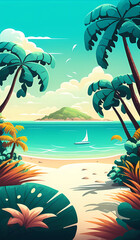 Summer holidays on paradise islands. Beach tourism. Illustration of artificial intelligence