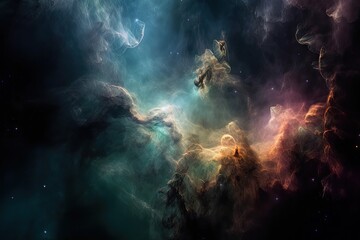 Obraz na płótnie Canvas majestic nebula with its colorful hues twinkling in the darkness of space, created with generative ai