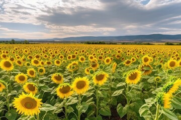Fototapeta premium Serene Landscape of Sunflowers in a Vast Field generative ai illustration 