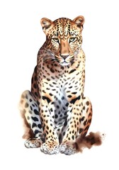 Fototapeta premium Watercolor illustration of a leopard on white background. Generative AI.
