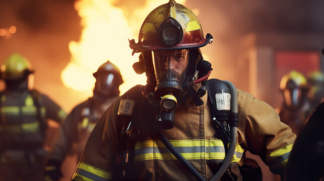 Heldenhafte Feuerwehrleute l&ouml;schen einen Brand, generative AI