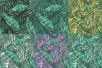 Naklejka na ściany i meble Tropical exotic green leaves set or plant seamless pattern collection for summer background and beach wallpaper.