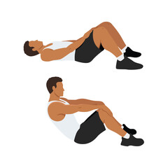 Man doing modified crunches. Abdominals exercise. Flat vector illustration isolated on white background