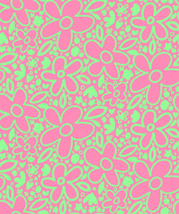 Fototapeta premium Abstract Hand Drawing Cute Retro Daisy Flowers and Dots Seamless Vector Pattern Isolated Background