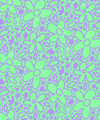 Fototapeta premium Abstract Hand Drawing Cute Retro Daisy Flowers and Dots Seamless Vector Pattern Isolated Background