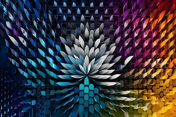 3d paper quilling sonic flowers made of digital binary barcode data, ultra-sharp intricate details, rainbow cymatic visualization of reverberating foghorn echoes, cryptopunk vector dot matrix futurist - obrazy, fototapety, plakaty