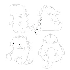 Dinosaurs collection. Vector black and white coloring page.