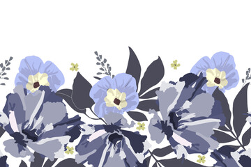 Floral vector seamless pattern, border. Morning glory, ipomoea.
