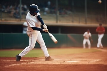 Obraz premium man player team bat sport helmet game ball athlete baseball field. Generative AI.