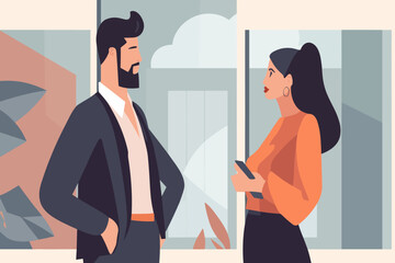 Two colleagues deep in conversation flat style illustration 02