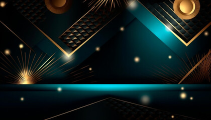 luxury dark blue background with gold elements. High quality illustration Generative AI