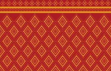 thai ikat seamless pattern on red background