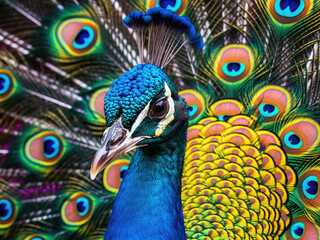 Photo of a colorful peacock close up
