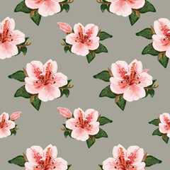 Pink azalea flowersю Seamless pattern
