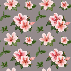 Seamless pattern with pink azalea flowers