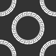 Abstract seamless vector pattern with round geometric shapes, round borders,frames. Decorative ornament. Geometric shapes, blocks pattern. White shapes, isolated on black background.
