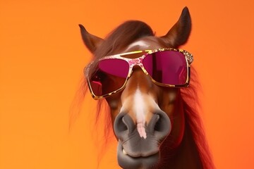 colourful smile goggles animal horse portrait character funny background sunglasses fun. Generative AI.