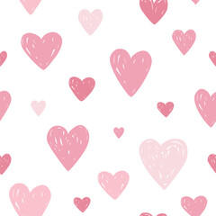 Doodle Scandinavian hearts seamless pattern. Valentine or girl print design, vector illustration.