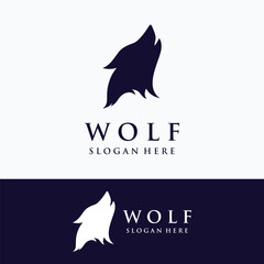 Night wolf abstract Logo template design simple isolated background.Vector illustration.