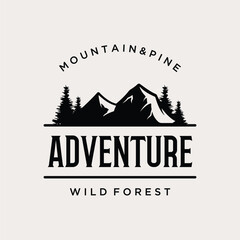 Pine tree,evergreen and mountain vintage Logo design.Logo for adventurer, camping, nature, badge and business.