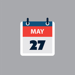 Simple Calendar Page for Day of 27th May - Banner, Graphic Design Isolated on Grey Background - Design Element for Web, Flyers, Posters, Useful for Designs Made for Any Scheduled Events, Meetings