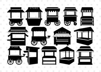 Market Stand Silhouette, Market Stand SVG, Food Stand Svg, Street Food Cart Svg, Food Cart Svg, Market Stand Bundle, SB00856 