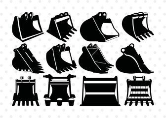 Excavator Bucket Silhouette, Excavator Bucket SVG, Rock Tine Bucket Svg, Heavy Duty Bucket Svg, Excavator Bucket Bundle, SB00849 © ETC Craft