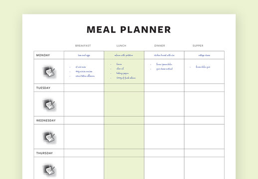 Weekly Meal Planner Layout