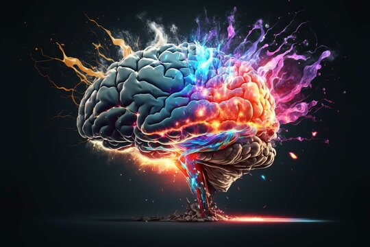 Brain exploding with knowledge and creativity. Generative AI Technology.	