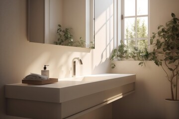 Fototapeta na wymiar bathroom design house faucet plant counter interior modern sunlight luxury sink. Generative AI.