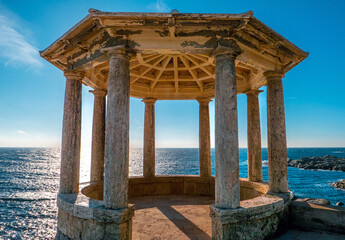 S'Agaró (Sant Feliu de Guixols), Catalunya, Spain - January 7, 2022: Stone gazebo at S'Agaró Lookout
