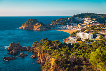 Tossa de Mar, Catalunya, Spain - January 7, 2022: General view of the village from the lookout - obrazy, fototapety, plakaty