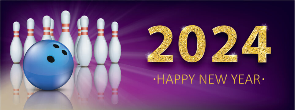 Golden 2024 New Year Bowling Pin Deck Banner Ball