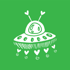 alien spaceship illustration on green color