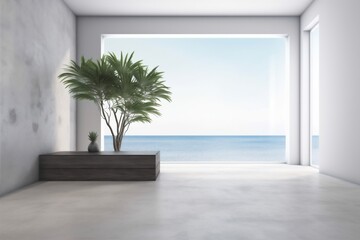 home hall plant indoor design interior empty floor wall house window. Generative AI.