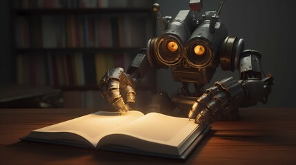 Robot reading a book. Generative AI
