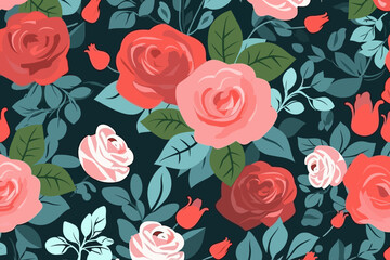 Seamless Pattern Vector Design Rose flowers