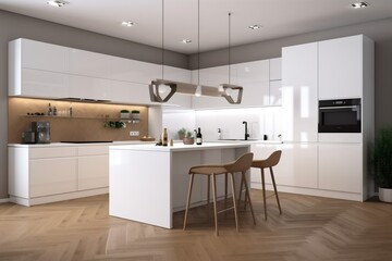 home nobody design apartment white table modern house interior kitchen contemporary. Generative AI.