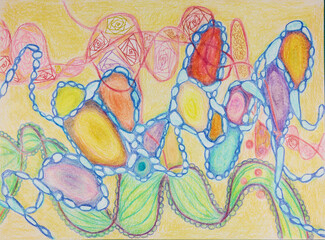 Strain of whishes. The dabbing technique near the edges gives a soft focus effect due to the altered surface roughness of the paper.