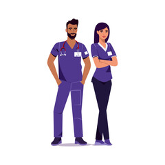 male and female Multiethnic nurse characters group. Medical team isolated vector illustartion 02