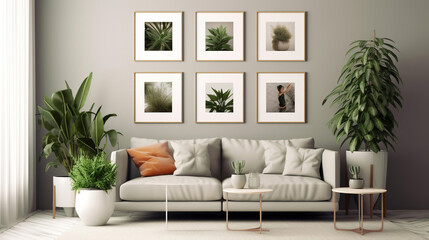 Wall art prints and frames with plants. generative ai