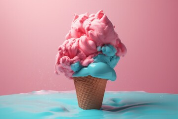 cream concept pink cream art cloud ice ice dessert blue summer. Generative AI.