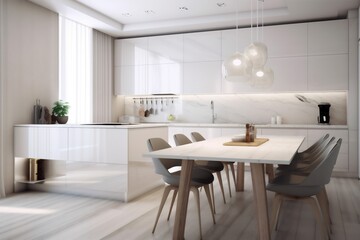 kitchen modern design furniture house interior dining contemporary table chair home. Generative AI.