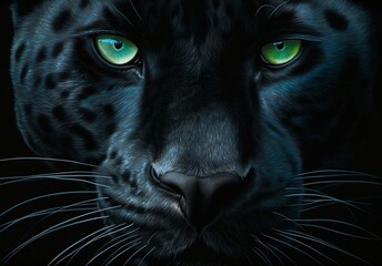 Retrato de una pantera negra con ojos verdes - obrazy, fototapety, plakaty