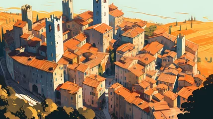 Fotobehang Illustration of beautiful view of San Gimignano, Italy © proslgn