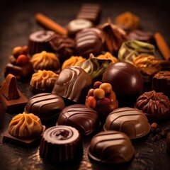 assorted chocolate sweets from different types of chocolate, sweet food background.Generative AI