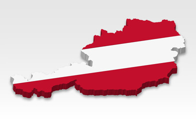 3D  Austria map with Austrian flag. Three dimensional map of Austria with shadow. Flag Austria on white background for your design, app, UI.  Stock vector. EPS10. 