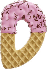 3D Render Realistic Letter D Alphabet Waffle With Chocolate Sprinkles