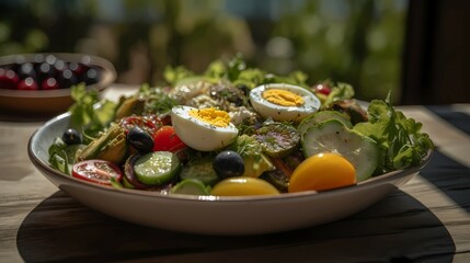 Healthy salad bowl close up. Food and health. Generative AI